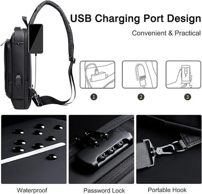 Crossbody Sling Bag for Men Women, Anti-Theft Fashion Chest Bag with Usb Charging Port, Messenger Bags, Waterproof Casual Shoulder Bag 18057