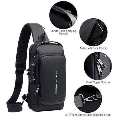 Crossbody Sling Bag for Men Women, Anti-Theft Fashion Chest Bag with Usb Charging Port, Messenger Bags, Waterproof Casual Shoulder Bag 18057