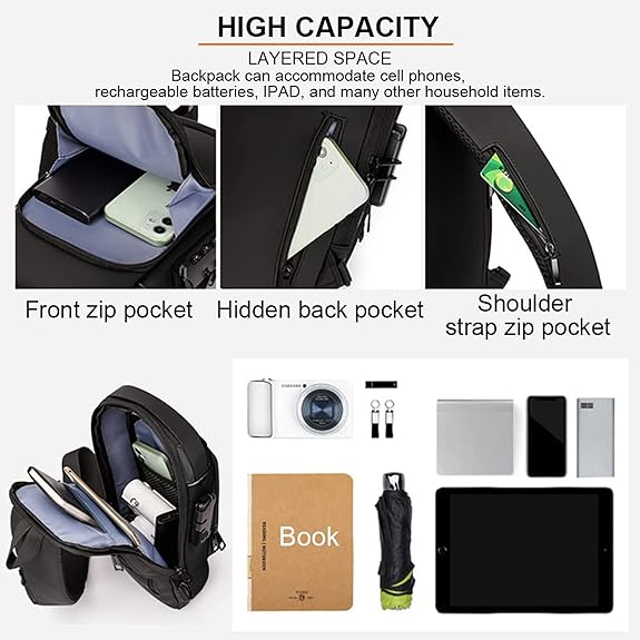 Crossbody Sling Bag for Men Women, Anti-Theft Fashion Chest Bag with Usb Charging Port, Messenger Bags, Waterproof Casual Shoulder Bag 18057