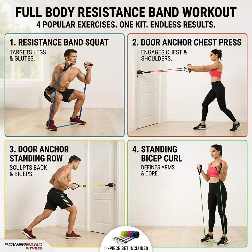 11 Pieces Resistence Band Set for Men and Women, Workout Resistance Bands - Stackable Up To 110 Lbs . 19227