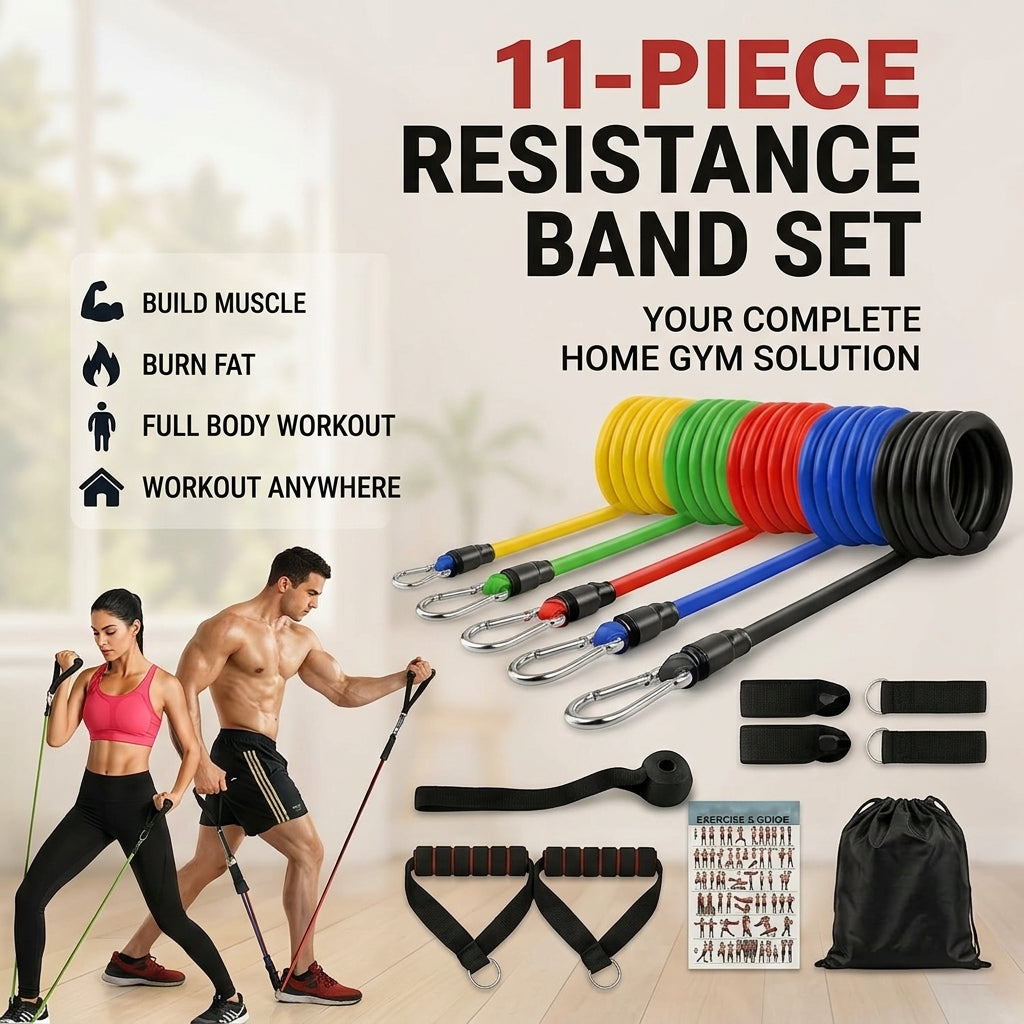 11Pieces Resistence Band Set for Men and Women, Workout Resistance Bands - Stackable Up To 110 Lbs . 19227