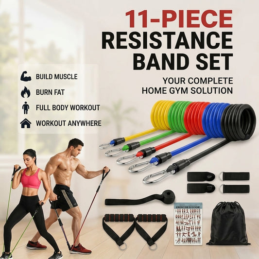 11Pieces Resistence Band Set for Men and Women, Workout Resistance Bands - Stackable Up To 110 Lbs . 19227